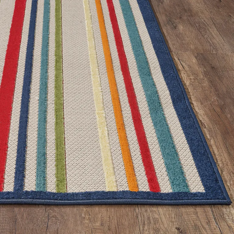 Navy Colorful Striped Indoor Outdoor Area Rug Photo 5