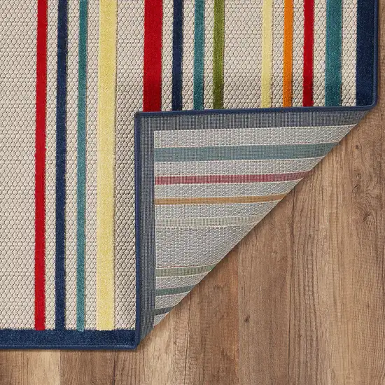 Navy Colorful Striped Indoor Outdoor Area Rug Photo 4