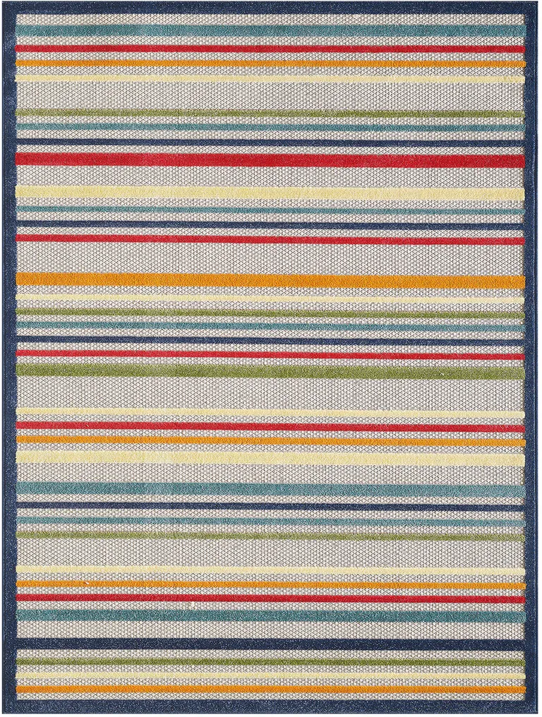 Navy Colorful Striped Indoor Outdoor Area Rug Photo 1