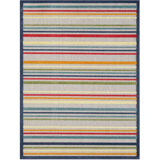 Navy Colorful Striped Indoor Outdoor Area Rug Photo 1