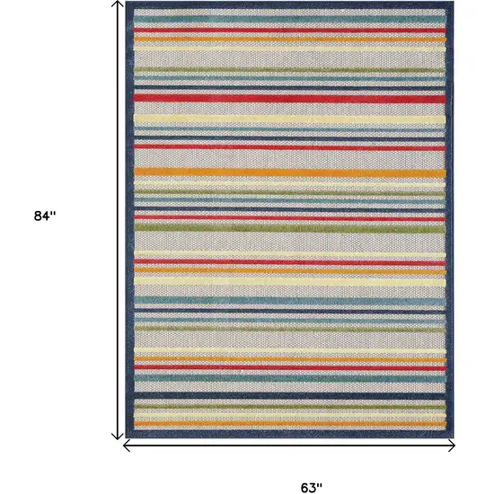 Navy Colorful Striped Indoor Outdoor Area Rug Photo 8