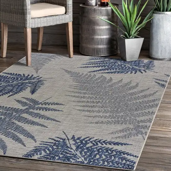 Navy Fern Leaves Indoor Outdoor Area Rug Photo 8