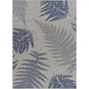 Photo of Navy Fern Leaves Indoor Outdoor Area Rug