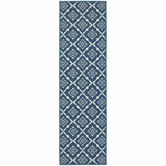 Navy Floral Stain Resistant Indoor Outdoor Area Rug Photo 1