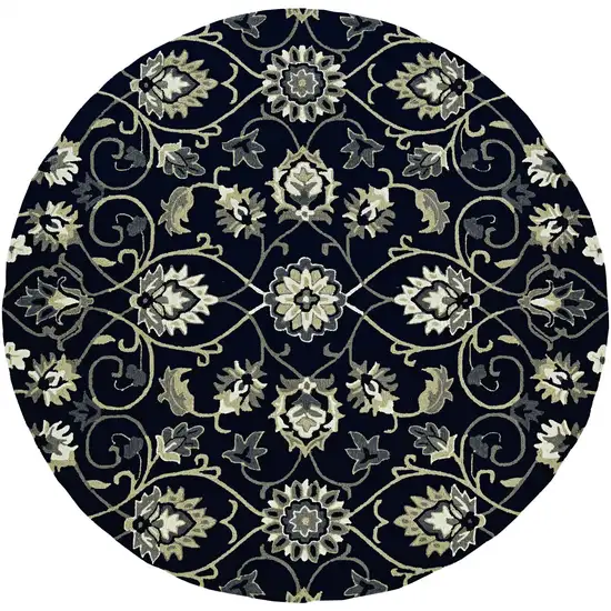 Navy Floral Vines Indoor Outdoor Area Rug Photo 4