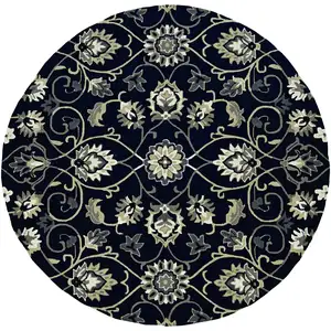 Photo of Navy Floral Vines Indoor Outdoor Area Rug