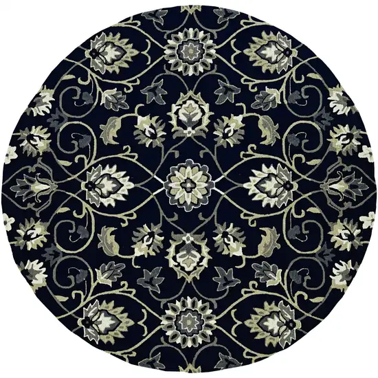 Navy Floral Vines Indoor Outdoor Area Rug Photo 1