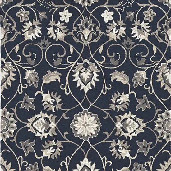 5' X 7' Navy Floral Vines Indoor Outdoor Area Rug Photo 4