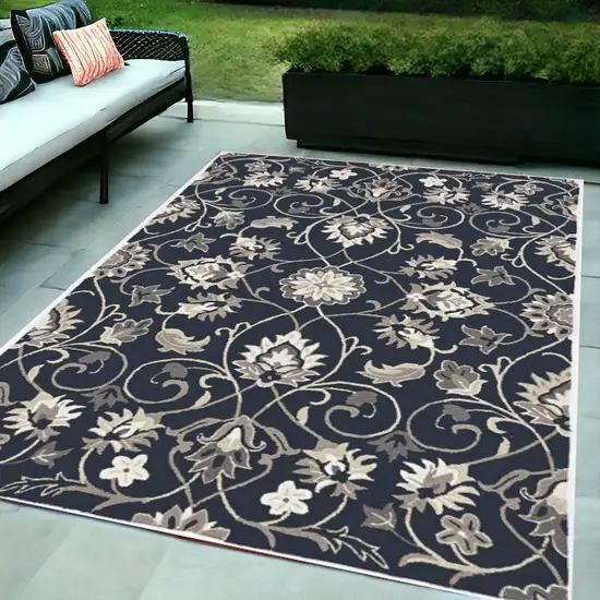 5' X 7' Navy Floral Vines Indoor Outdoor Area Rug Photo 2