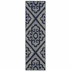 Photo of Navy Geometric Stain Resistant Indoor Outdoor Area Rug