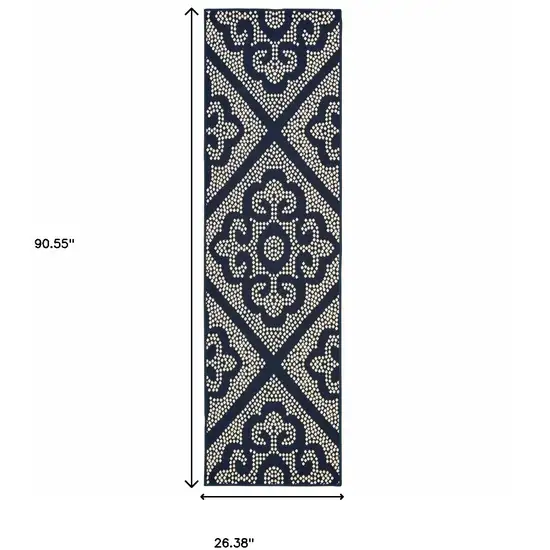 Navy Geometric Stain Resistant Indoor Outdoor Area Rug Photo 5