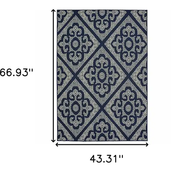 Navy Geometric Stain Resistant Indoor Outdoor Area Rug Photo 5