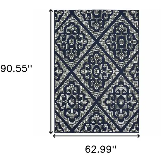 Navy Geometric Stain Resistant Indoor Outdoor Area Rug Photo 5