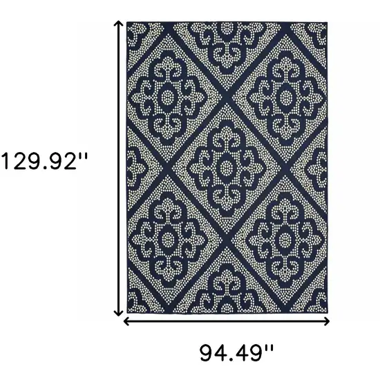 Navy Geometric Stain Resistant Indoor Outdoor Area Rug Photo 5