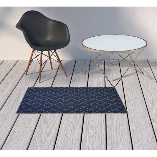 Navy Geometric Stain Resistant Indoor Outdoor Area Rug Photo 2