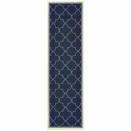 Navy Geometric Stain Resistant Indoor Outdoor Area Rug Photo 1