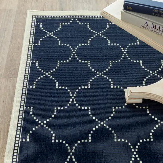 Navy Geometric Stain Resistant Indoor Outdoor Area Rug Photo 5