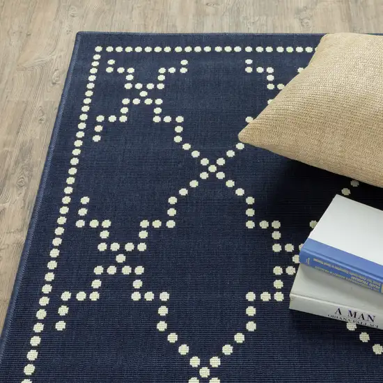 Navy Geometric Stain Resistant Indoor Outdoor Area Rug Photo 6