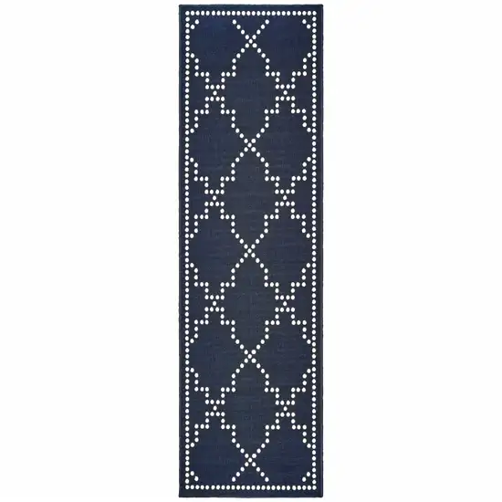 Navy Geometric Stain Resistant Indoor Outdoor Area Rug Photo 1