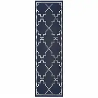 Photo of Navy Geometric Stain Resistant Indoor Outdoor Area Rug