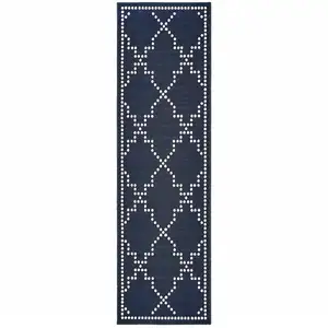 Photo of Navy Geometric Stain Resistant Indoor Outdoor Area Rug