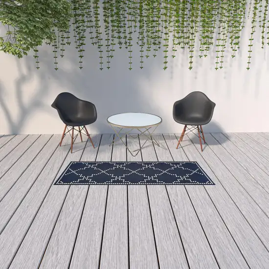 Navy Geometric Stain Resistant Indoor Outdoor Area Rug Photo 2