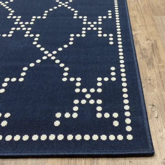 Navy Geometric Stain Resistant Indoor Outdoor Area Rug Photo 5