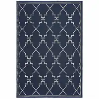 Photo of Navy Geometric Stain Resistant Indoor Outdoor Area Rug