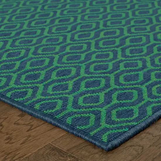 Navy Geometric Stain Resistant Indoor Outdoor Area Rug Photo 3