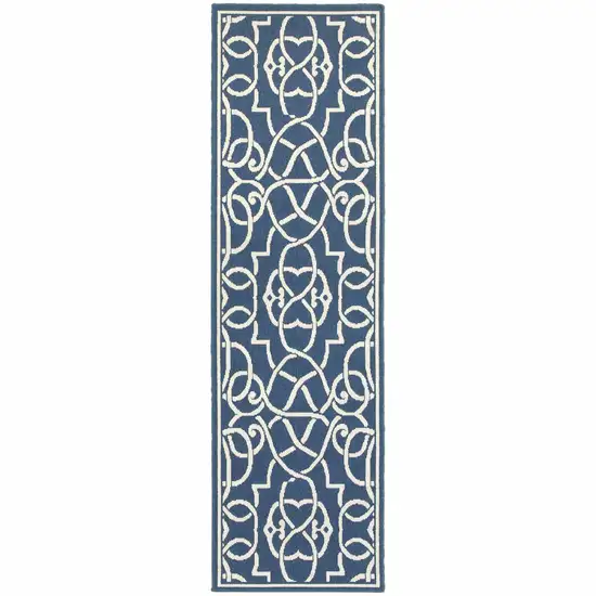 Navy Geometric Stain Resistant Indoor Outdoor Area Rug Photo 1