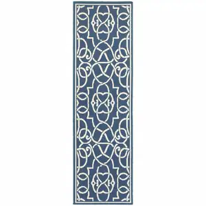 Photo of Navy Geometric Stain Resistant Indoor Outdoor Area Rug