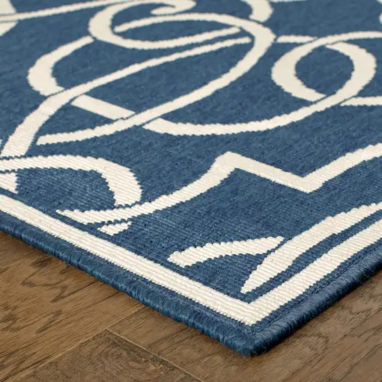 Navy Geometric Stain Resistant Indoor Outdoor Area Rug Photo 6