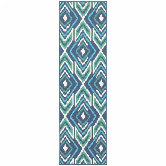 Navy Geometric Stain Resistant Indoor Outdoor Area Rug Photo 1