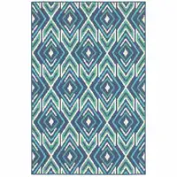 Photo of Navy Geometric Stain Resistant Indoor Outdoor Area Rug