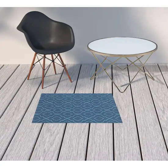 Navy Geometric Stain Resistant Indoor Outdoor Area Rug Photo 2