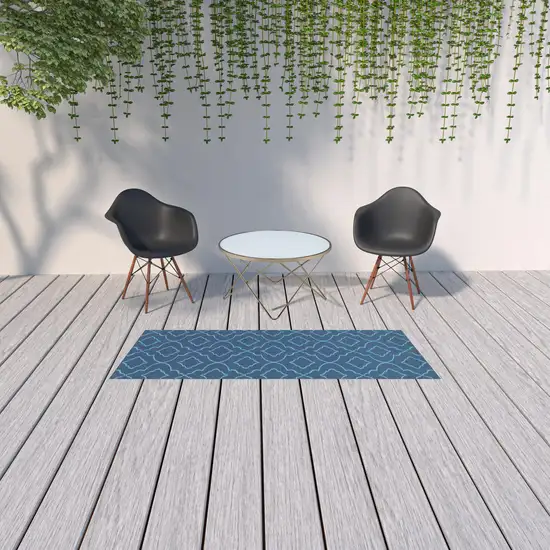 Navy Geometric Stain Resistant Indoor Outdoor Area Rug Photo 2