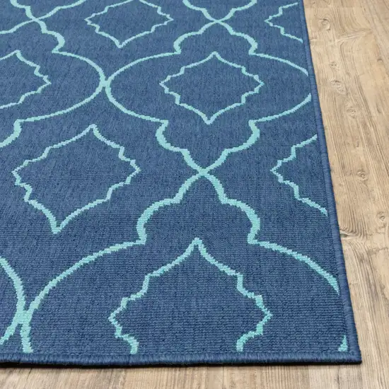 Navy Geometric Stain Resistant Indoor Outdoor Area Rug Photo 4