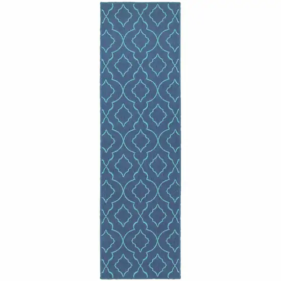 Navy Geometric Stain Resistant Indoor Outdoor Area Rug Photo 1