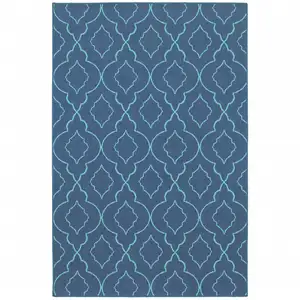 Photo of Navy Geometric Stain Resistant Indoor Outdoor Area Rug