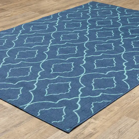 Navy Geometric Stain Resistant Indoor Outdoor Area Rug Photo 5