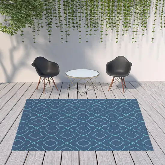 Navy Geometric Stain Resistant Indoor Outdoor Area Rug Photo 2