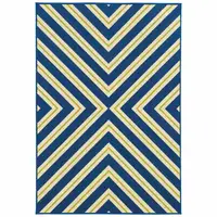 Photo of Navy Geometric Stain Resistant Indoor Outdoor Area Rug