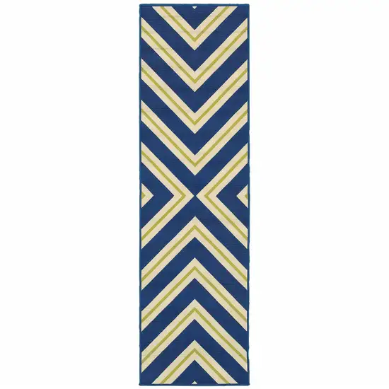 Navy Geometric Stain Resistant Indoor Outdoor Area Rug Photo 1