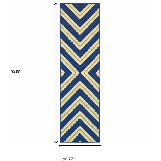 Navy Geometric Stain Resistant Indoor Outdoor Area Rug Photo 4