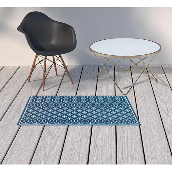 Navy Geometric Stain Resistant Indoor Outdoor Area Rug Photo 2