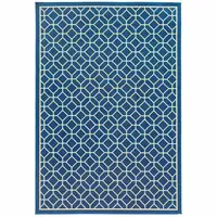 Photo of Navy Geometric Stain Resistant Indoor Outdoor Area Rug