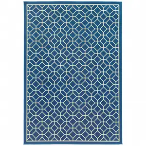 Photo of Navy Geometric Stain Resistant Indoor Outdoor Area Rug