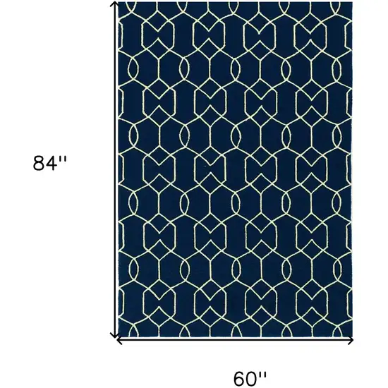 Navy Blue Geometric Hand Hooked Area Rug Photo 3