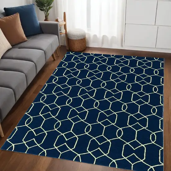 Navy Geometric Trellis Uv Treated Indoor Area Rug Photo 1