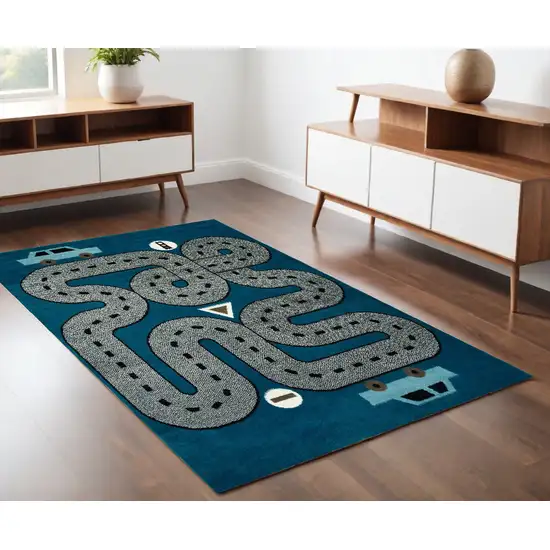 Navy Imaginative Racetrack Area Rug Photo 1